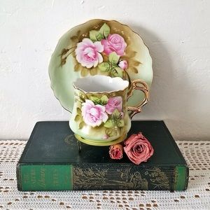 Vintage Lefton China mini Tea Cup & Saucer Hand Painted Roses  Pattern #3067